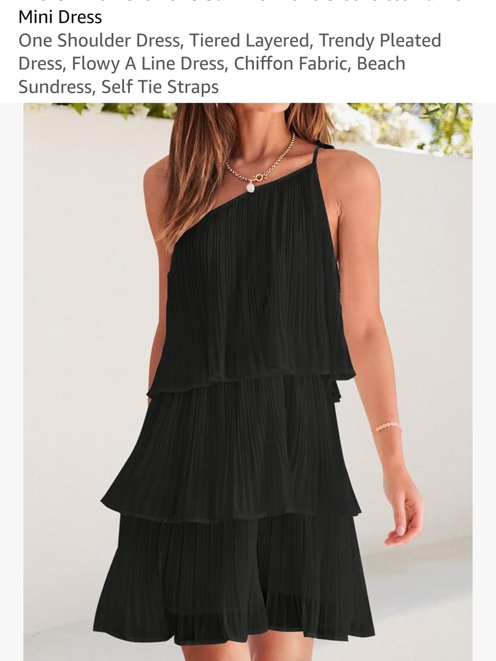 Zesica One-Shoulder Tiered Black Mini Dress | Womans Small